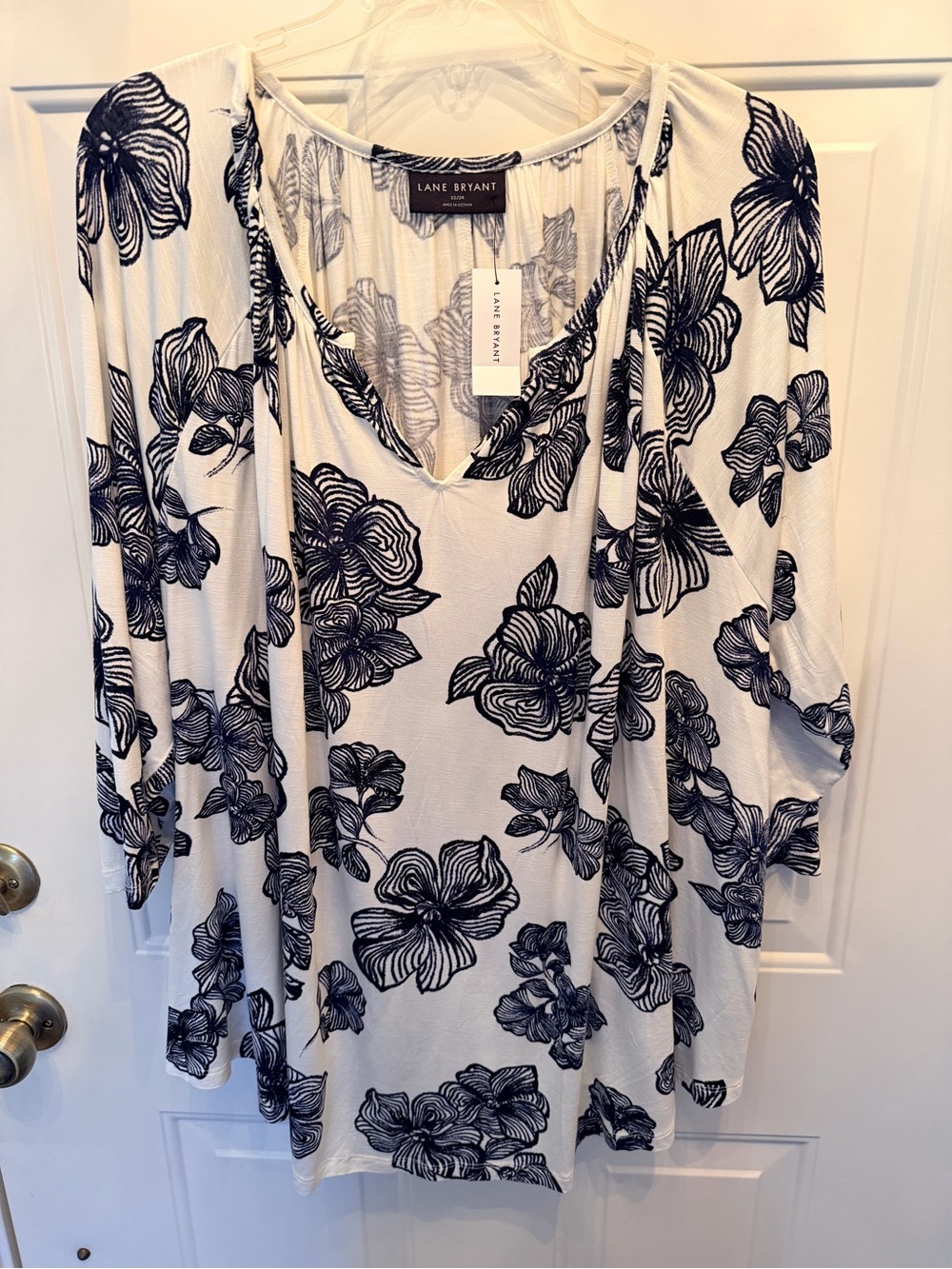 Lane Bryant 3/4 Sleeve Blouse - White/Navy